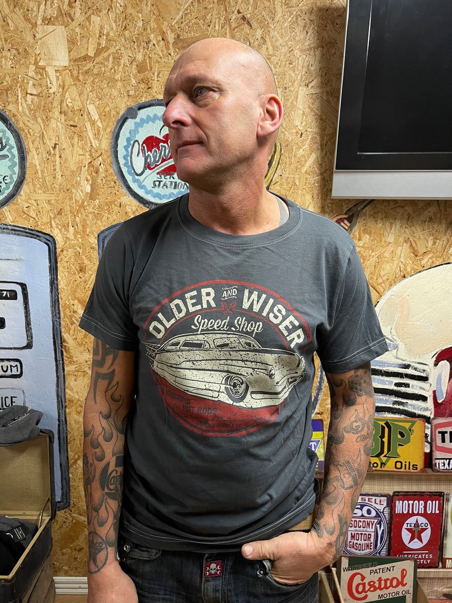 Older and Wiser speed shop - t-shirt grå – 50s